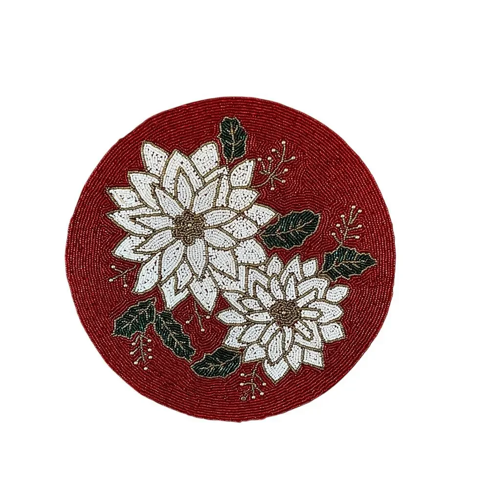 Nicole Miller 15in Beaded Christmas Placemat Charger Holiday Poinsettias New